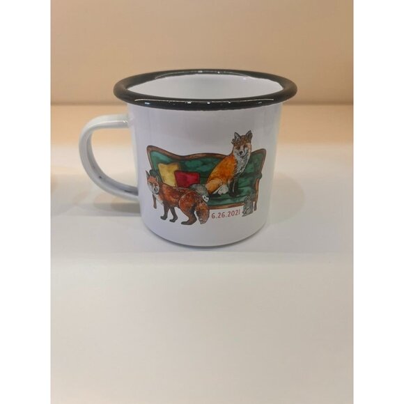Custom Enamel Camping Mug Funny Lounging Fox with Tiara a Queen to be sure. - Picture 1 of 2